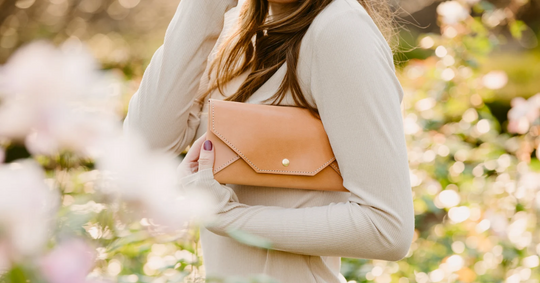 Leather wristlet clutch for women