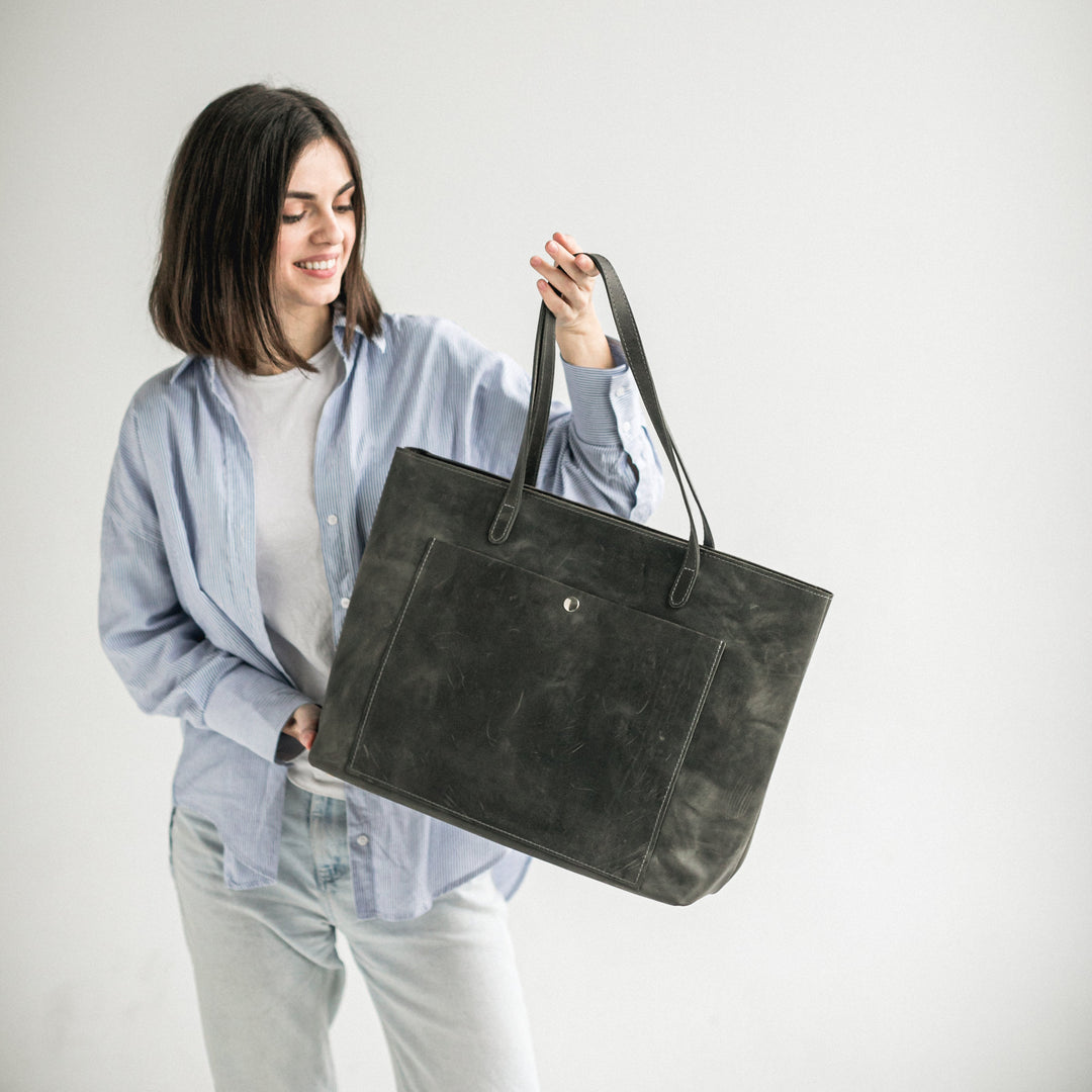 Grey leather tote bag - Leather Purse Backpack