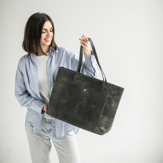 Grey leather tote bag - Leather Purse Backpack