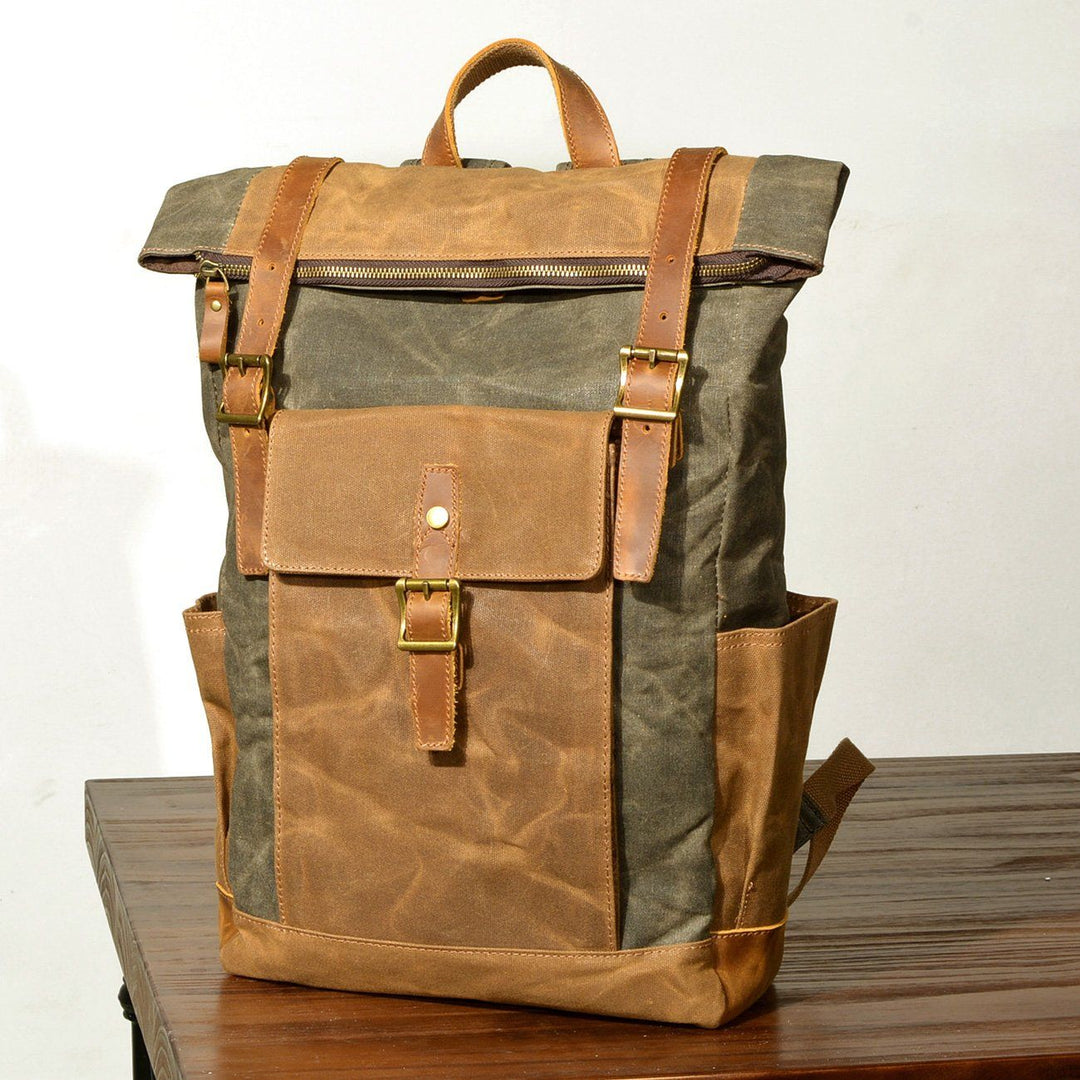 Stylish Men's Canvas Backpack with Padded Laptop Compartment - Leather Purse Backpack