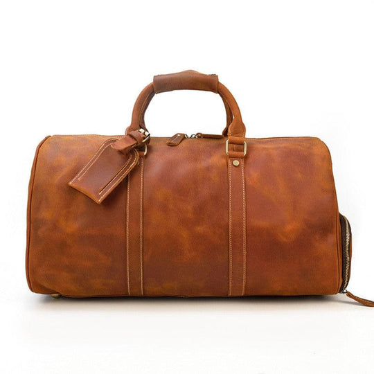 Fashion-forward men's brown leather crossbody duffle