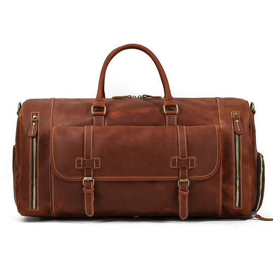 Traditional brown leather crossbody travel purse