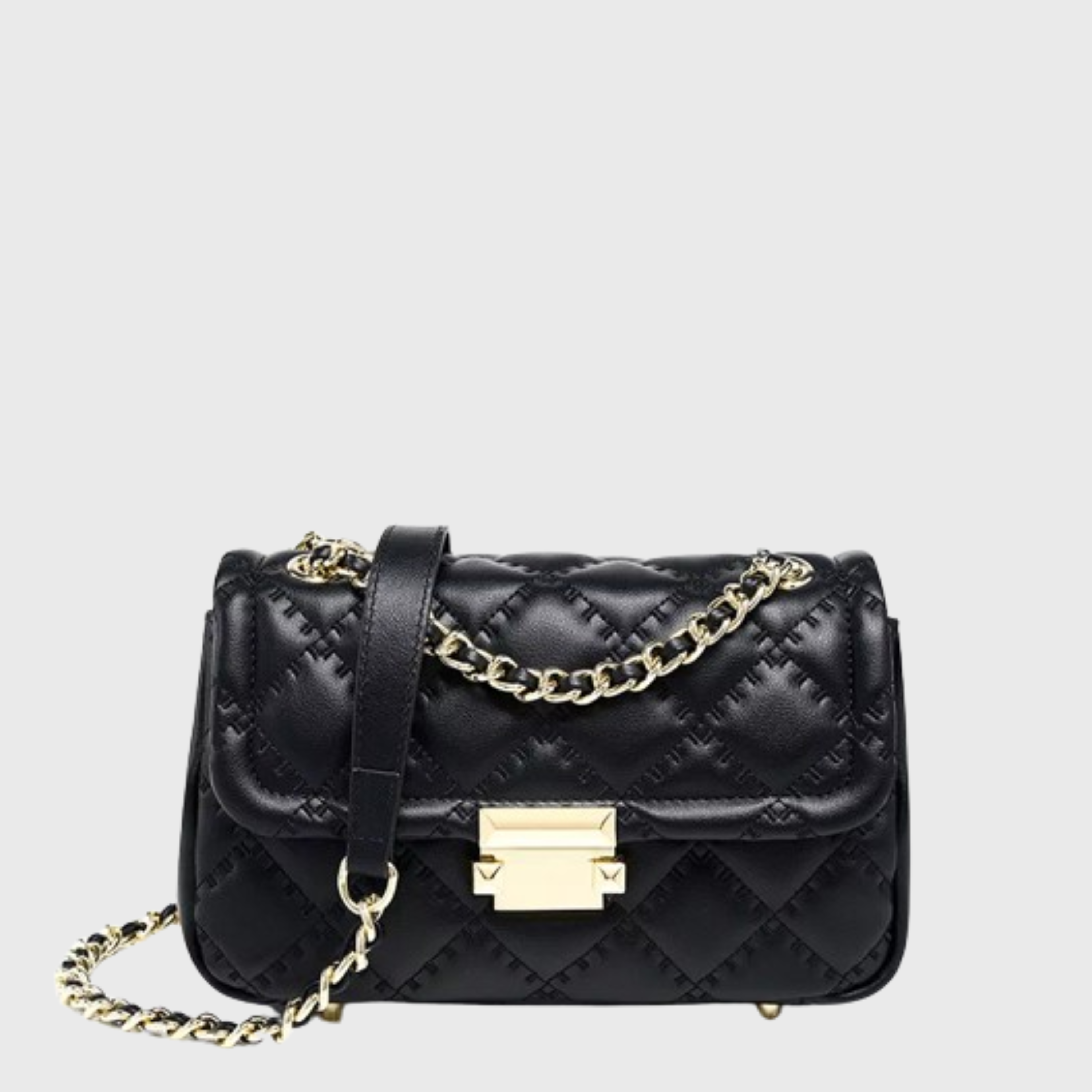 Designer shoulder bag with chain and quilted leather