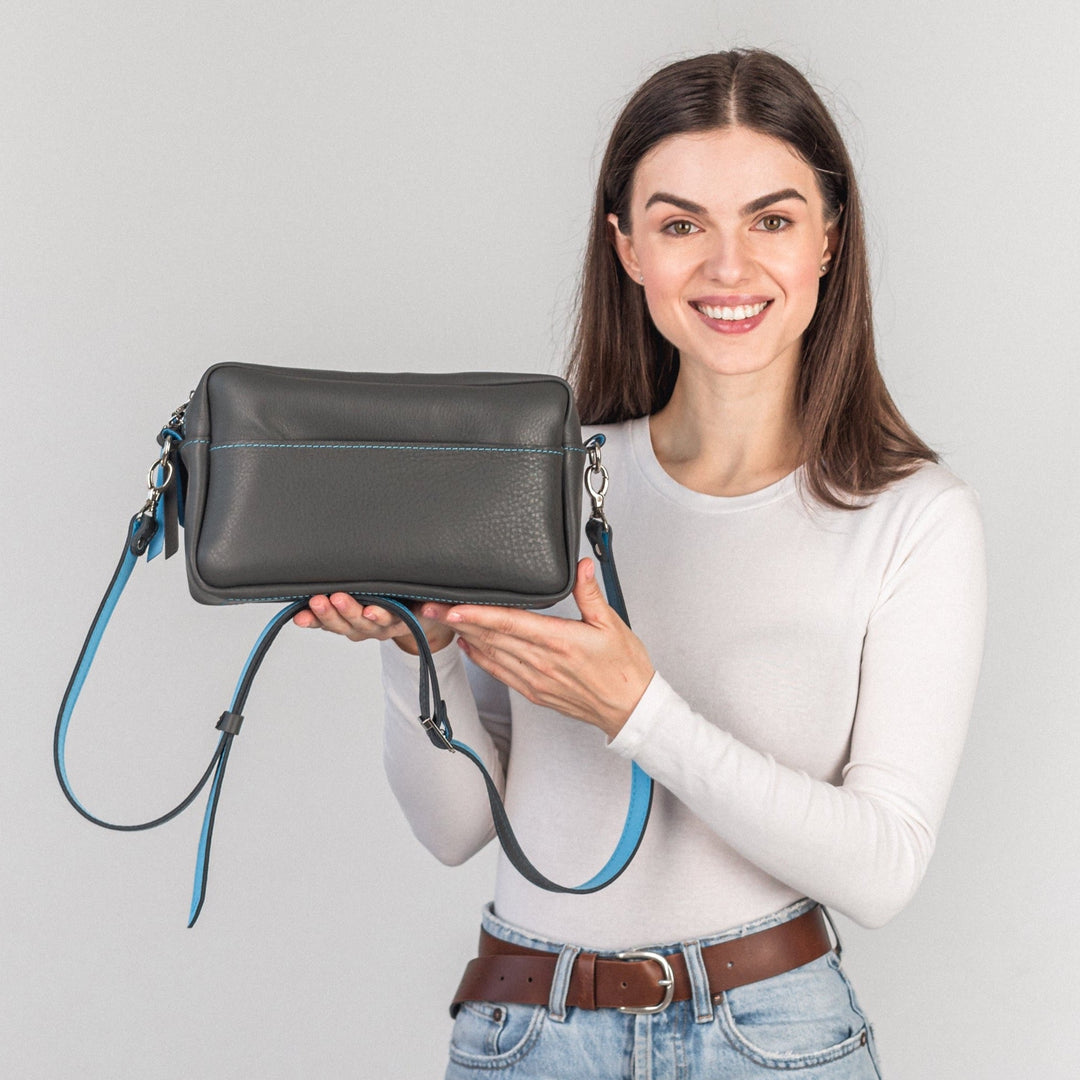 TOASTER BAG - Gray/Blue - Leather Purse Backpack