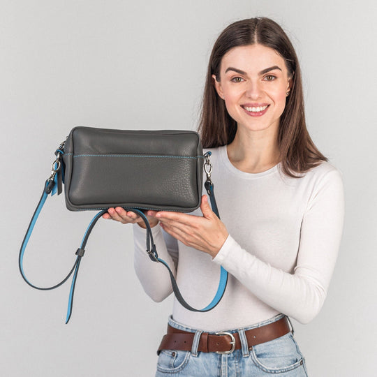 TOASTER BAG - Gray/Blue - Leather Purse Backpack