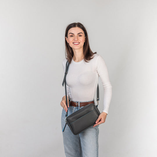 TOASTER BAG - Gray/Blue - Leather Purse Backpack