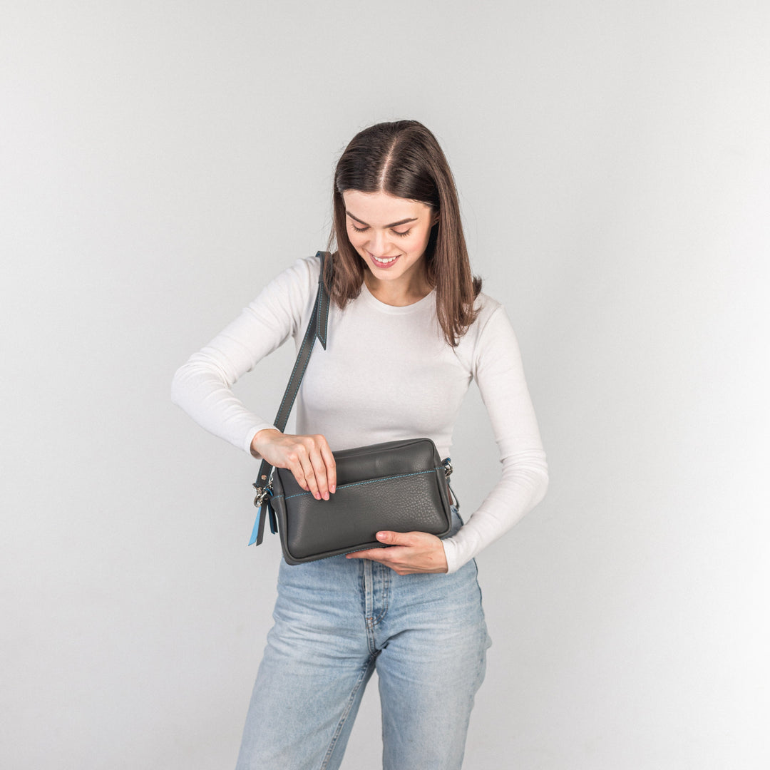 TOASTER BAG - Gray/Blue - Leather Purse Backpack