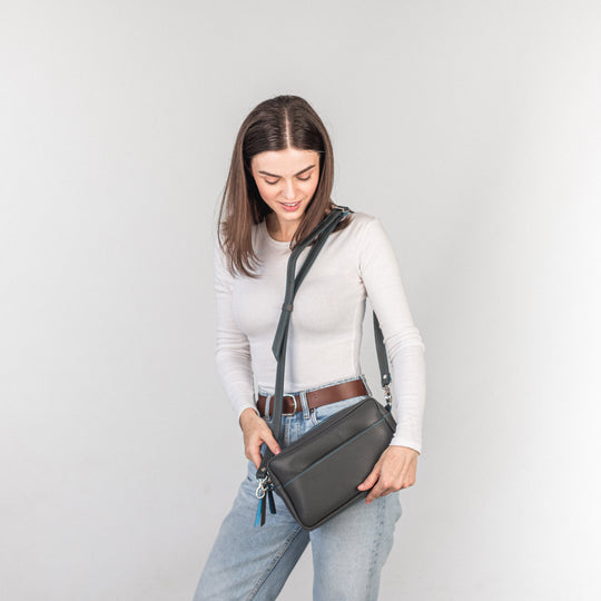 TOASTER BAG - Gray/Blue - Leather Purse Backpack