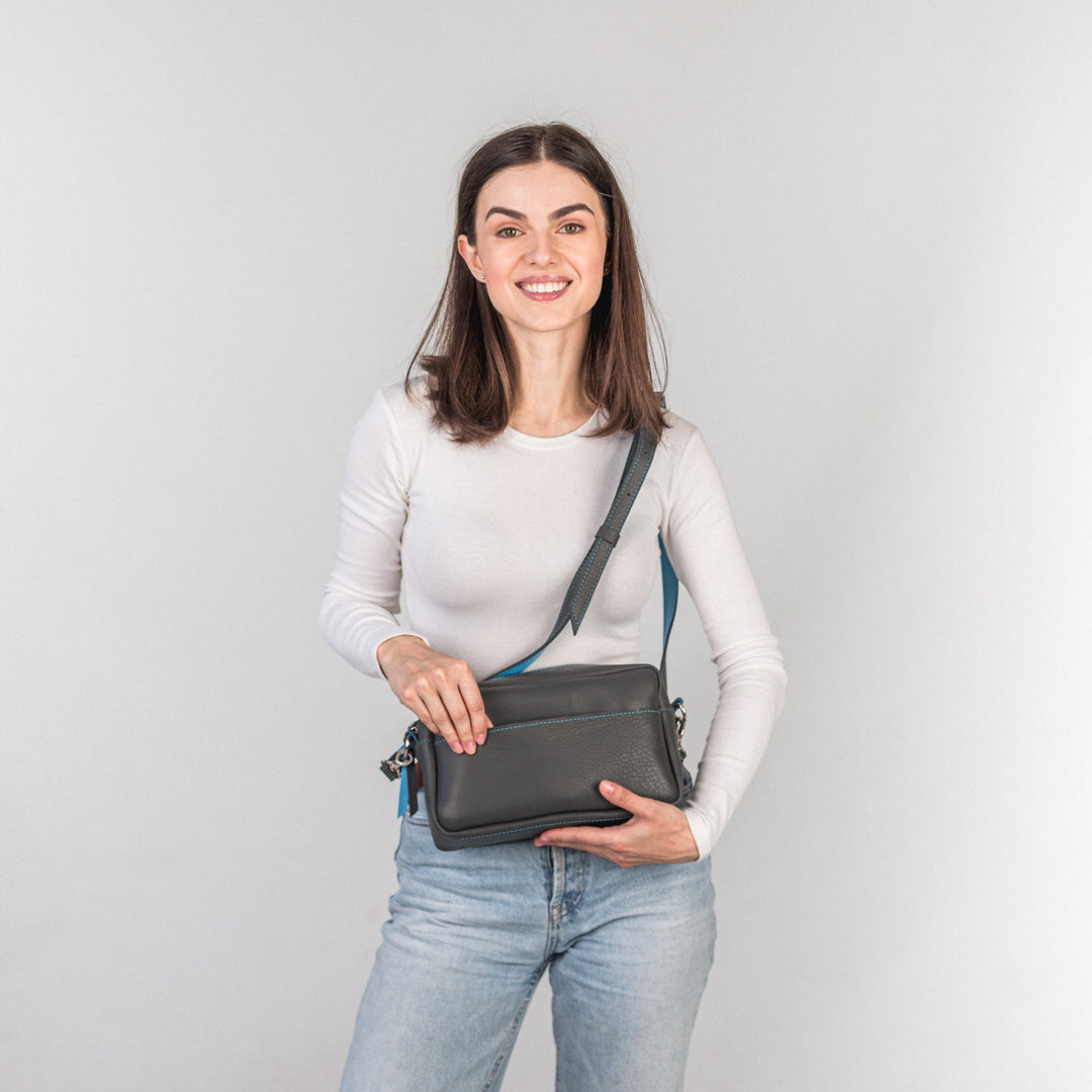 TOASTER BAG - Gray/Blue - Leather Purse Backpack