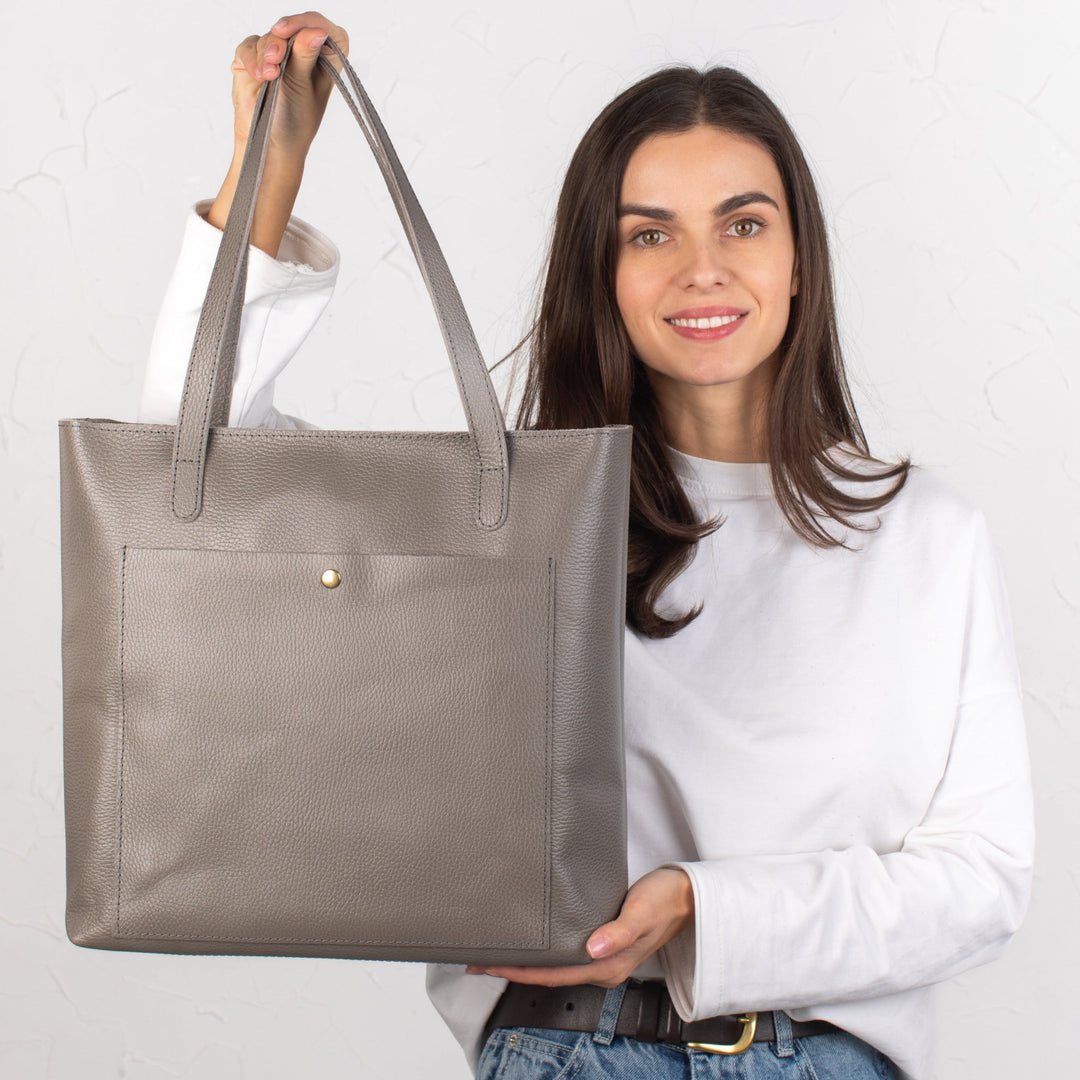 Gray pebbled leather tote bag - Leather Purse Backpack