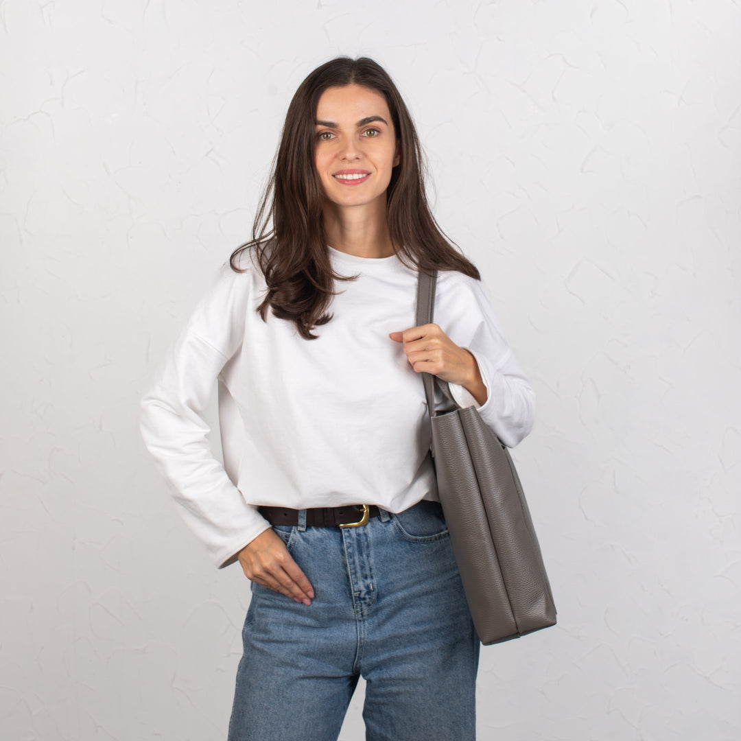 Gray pebbled leather tote bag - Leather Purse Backpack