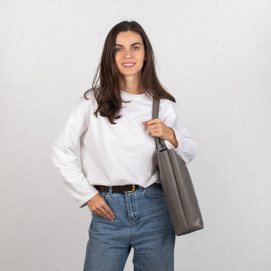 Gray pebbled leather tote bag - Leather Purse Backpack