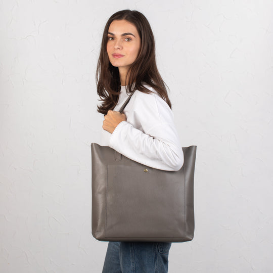 Gray pebbled leather tote bag - Leather Purse Backpack