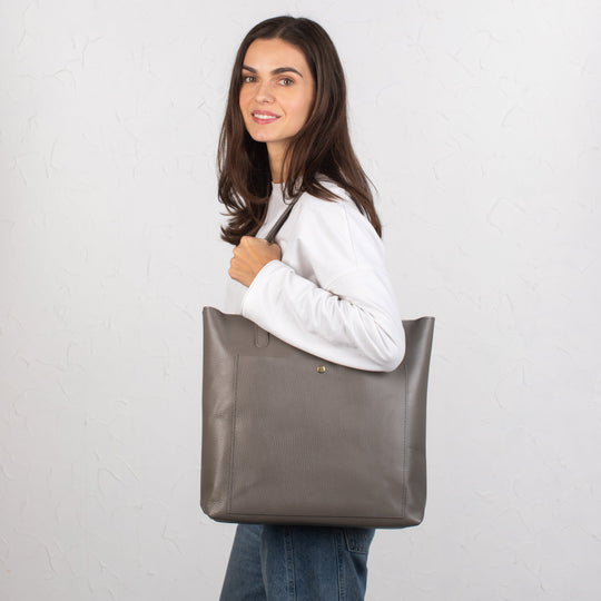 Gray pebbled leather tote bag - Leather Purse Backpack
