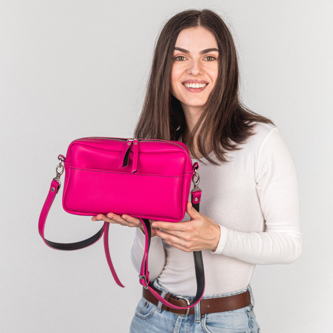 TOASTER BAG - Fuchsia / Black - Leather Purse Backpack