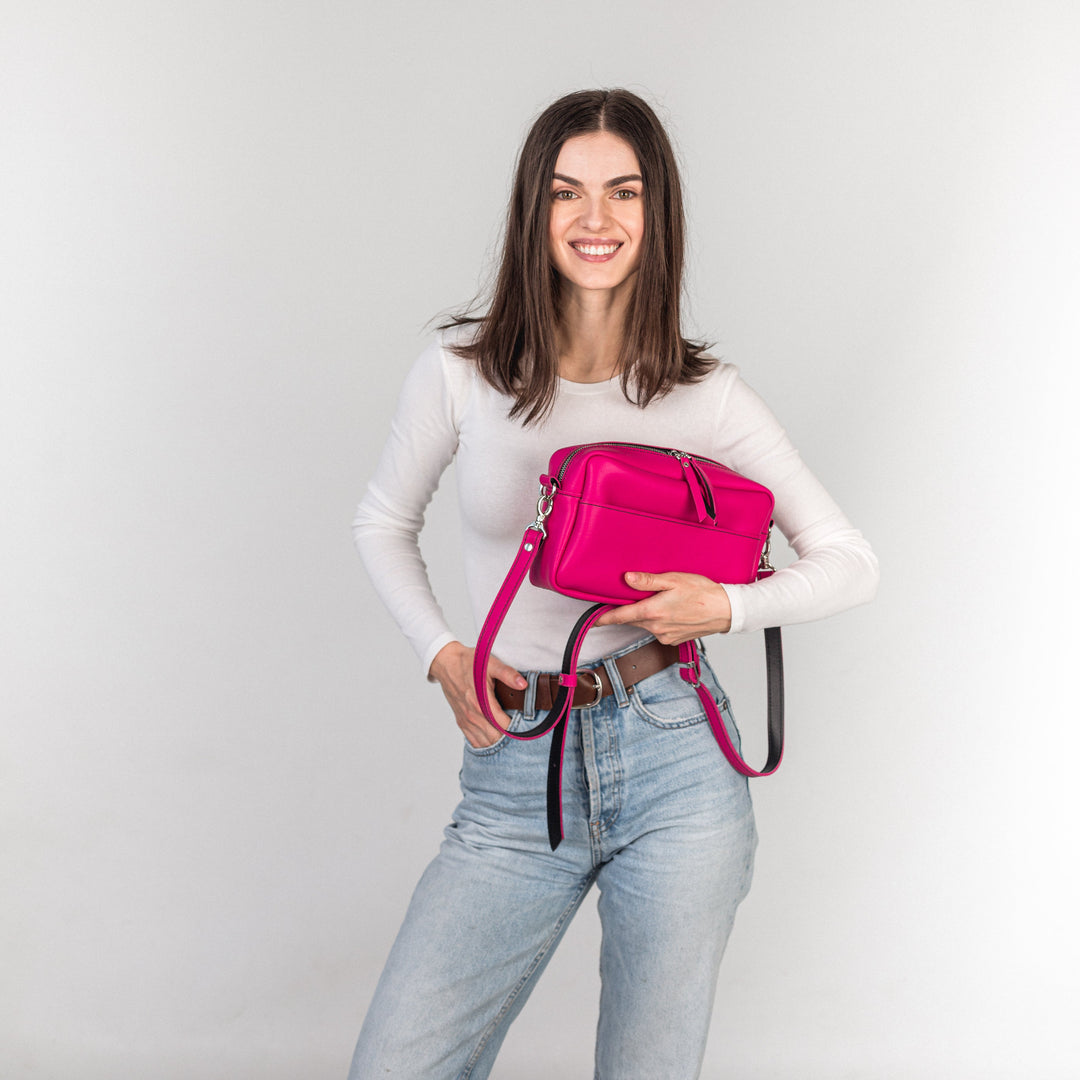 TOASTER BAG - Fuchsia / Black - Leather Purse Backpack