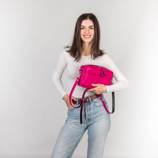 TOASTER BAG - Fuchsia / Black - Leather Purse Backpack