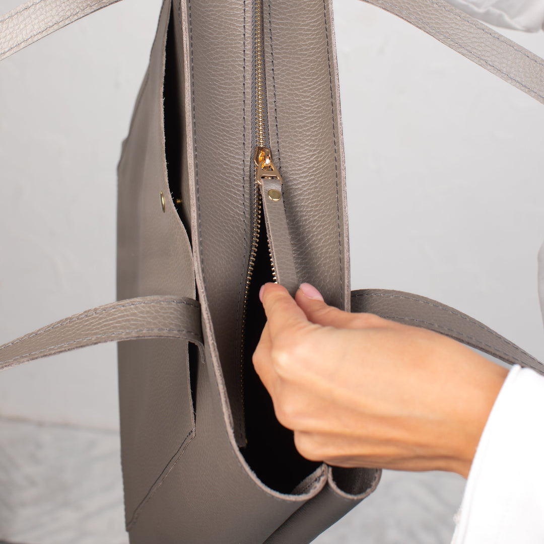 Gray pebbled leather tote bag - Leather Purse Backpack