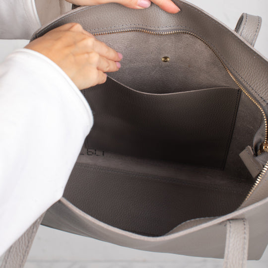 Gray pebbled leather tote bag - Leather Purse Backpack