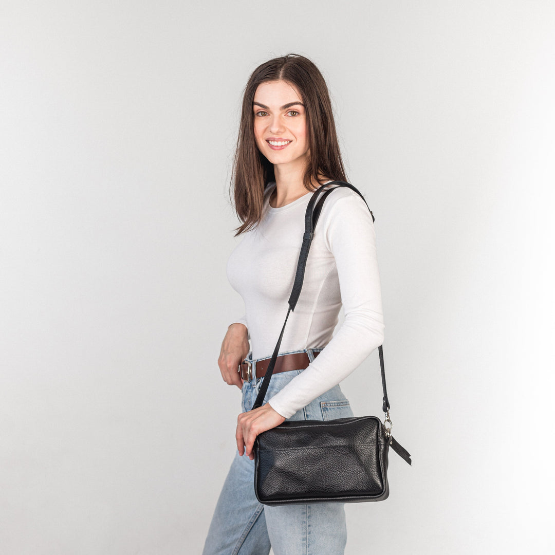 Black pebbled - Leather Purse Backpack