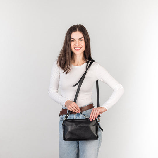 Black pebbled - Leather Purse Backpack