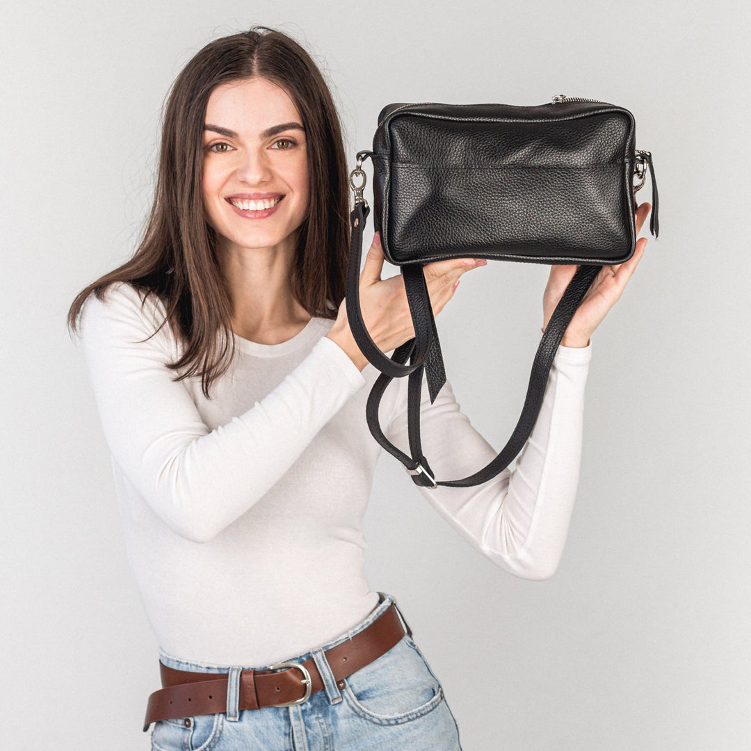 Black pebbled - Leather Purse Backpack