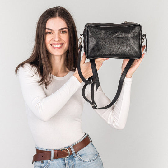Black pebbled - Leather Purse Backpack