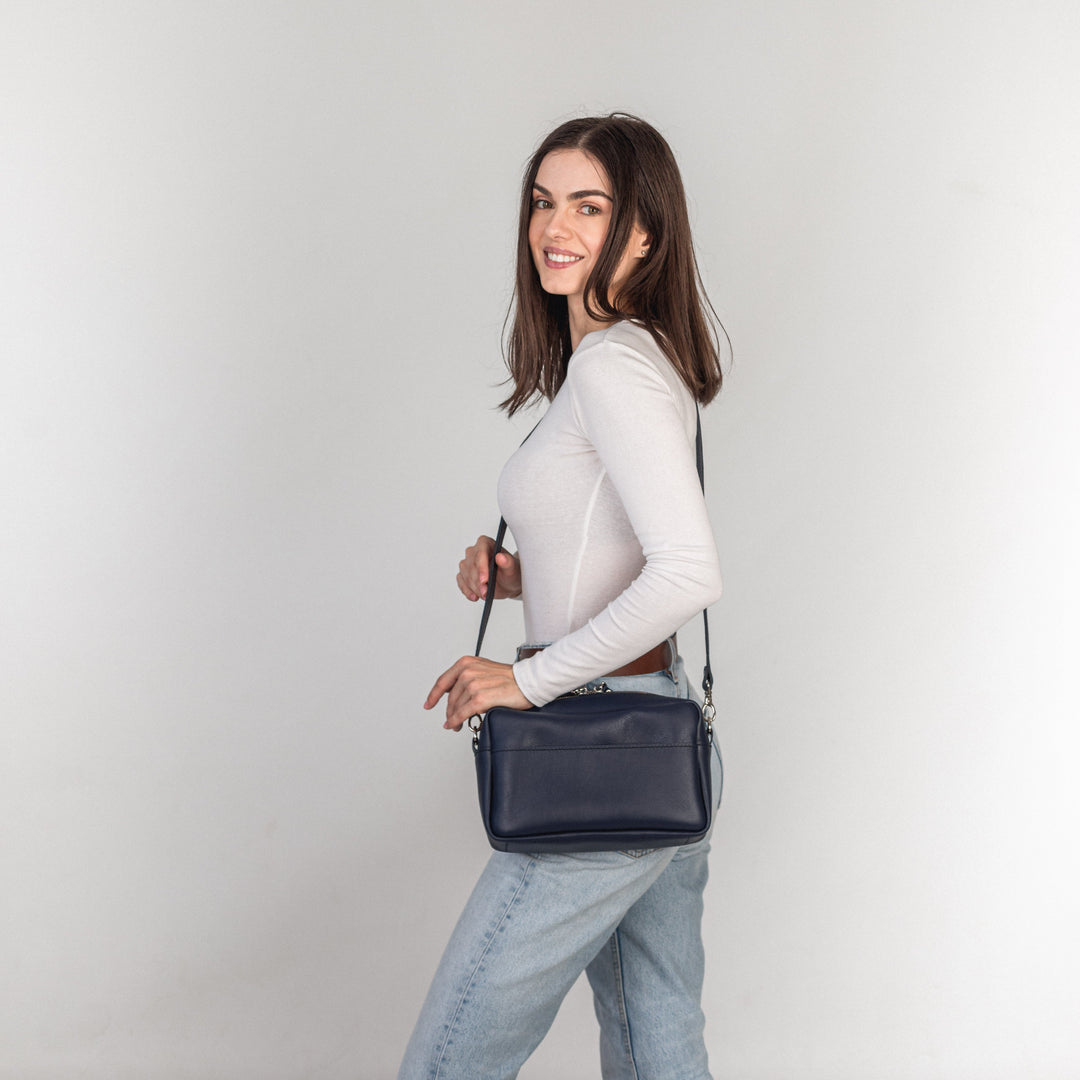 Navy Blue pebbled - Leather Purse Backpack