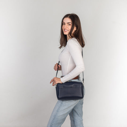 Navy Blue pebbled - Leather Purse Backpack
