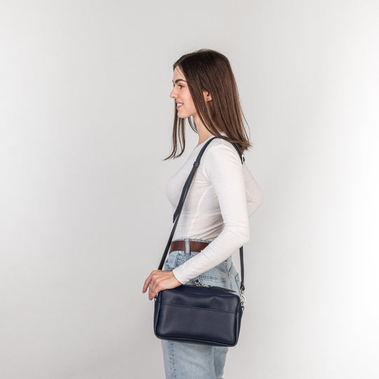 Navy Blue pebbled - Leather Purse Backpack