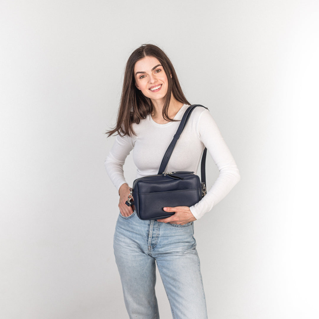 Navy Blue pebbled - Leather Purse Backpack