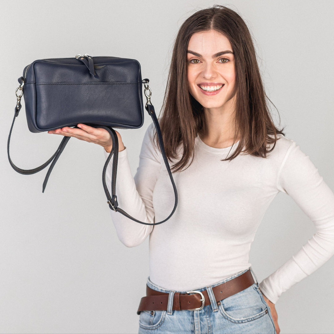 Navy Blue pebbled - Leather Purse Backpack