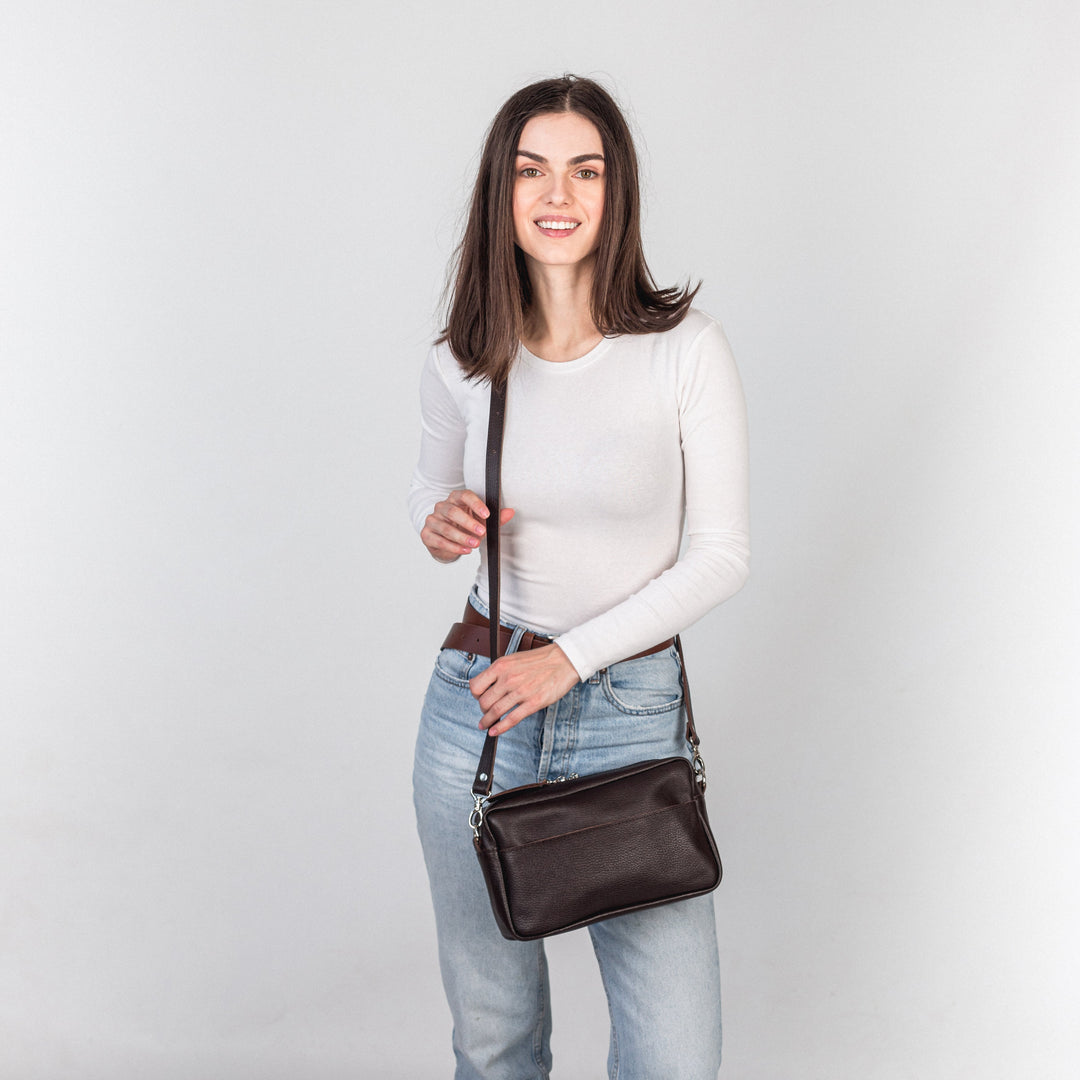 Dark Brown pebbled - Leather Purse Backpack