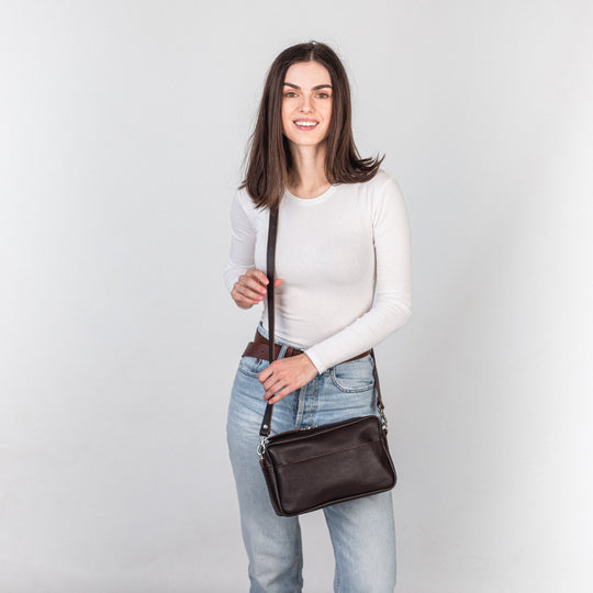Dark Brown pebbled - Leather Purse Backpack