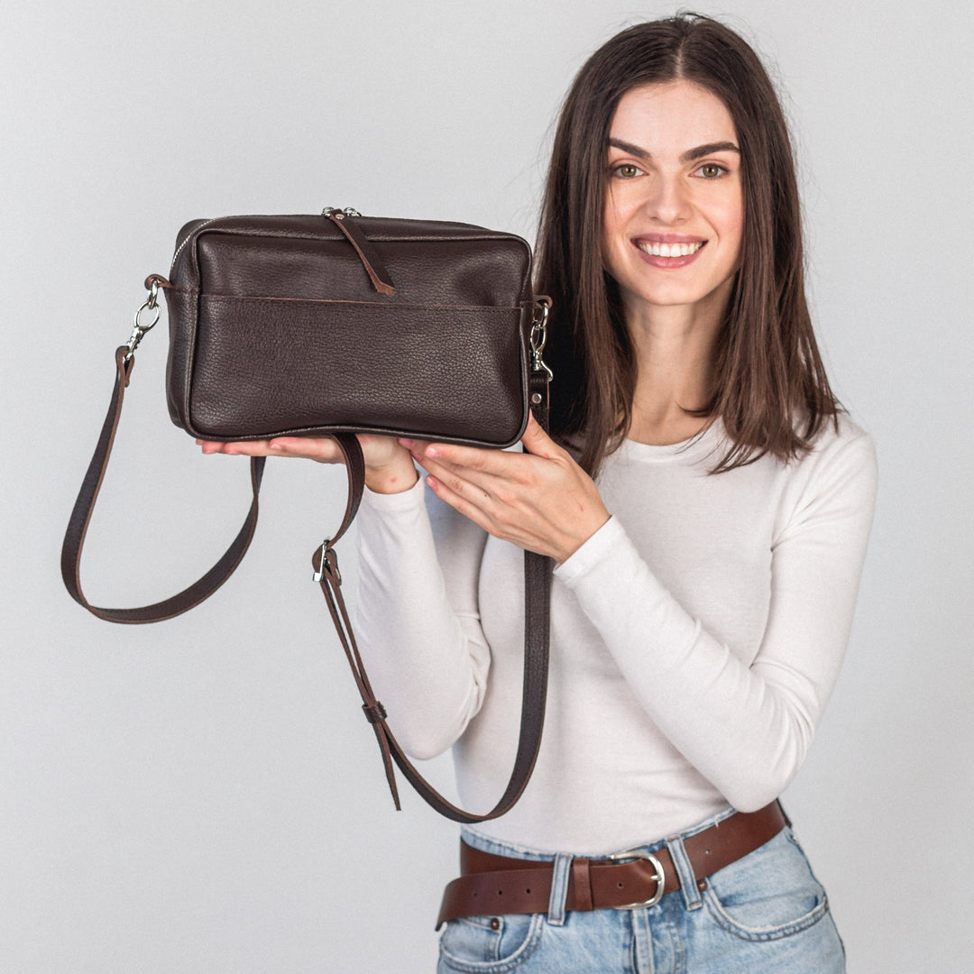 Dark Brown pebbled - Leather Purse Backpack
