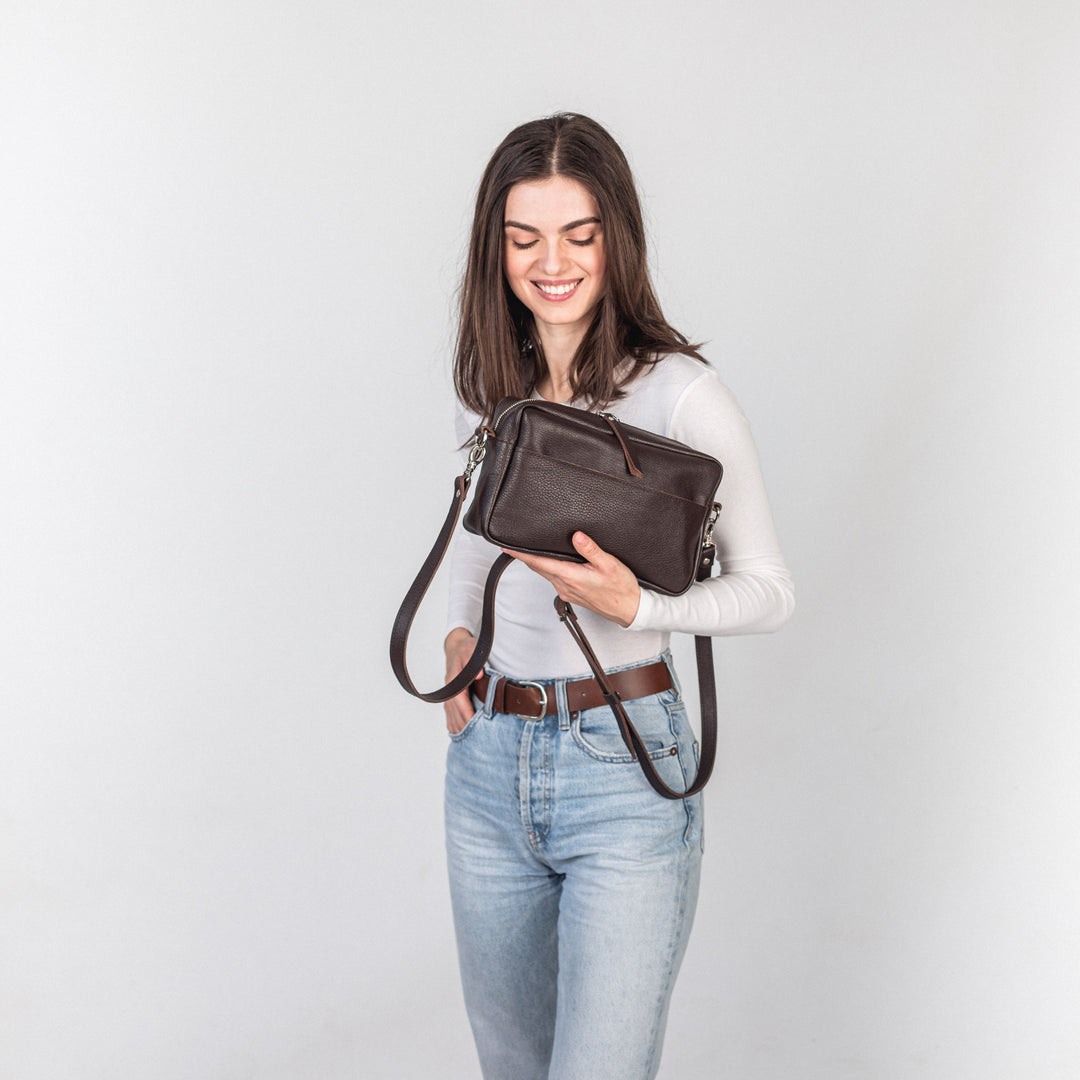Dark Brown pebbled - Leather Purse Backpack