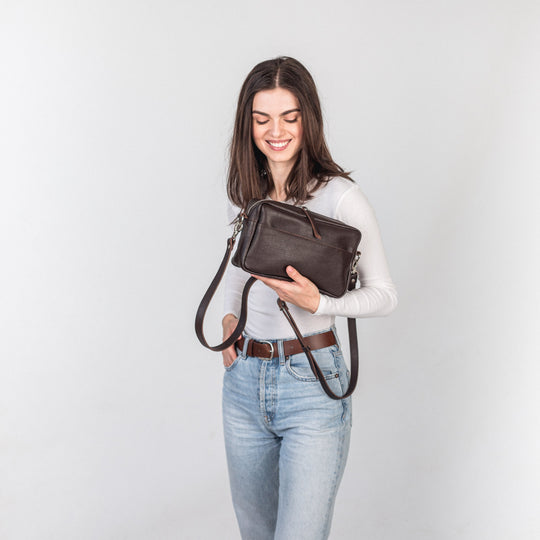 Dark Brown pebbled - Leather Purse Backpack