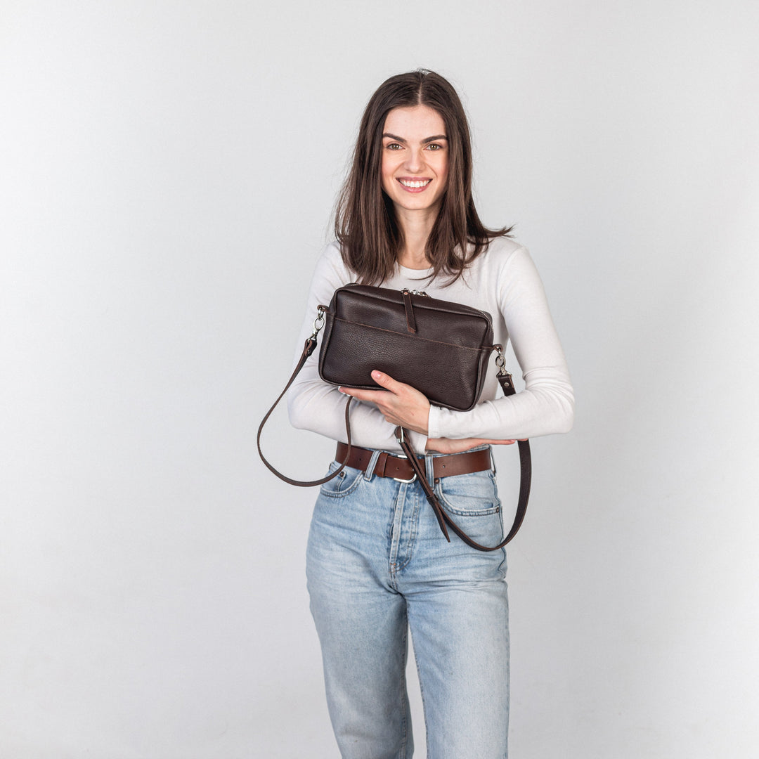 Dark Brown pebbled - Leather Purse Backpack