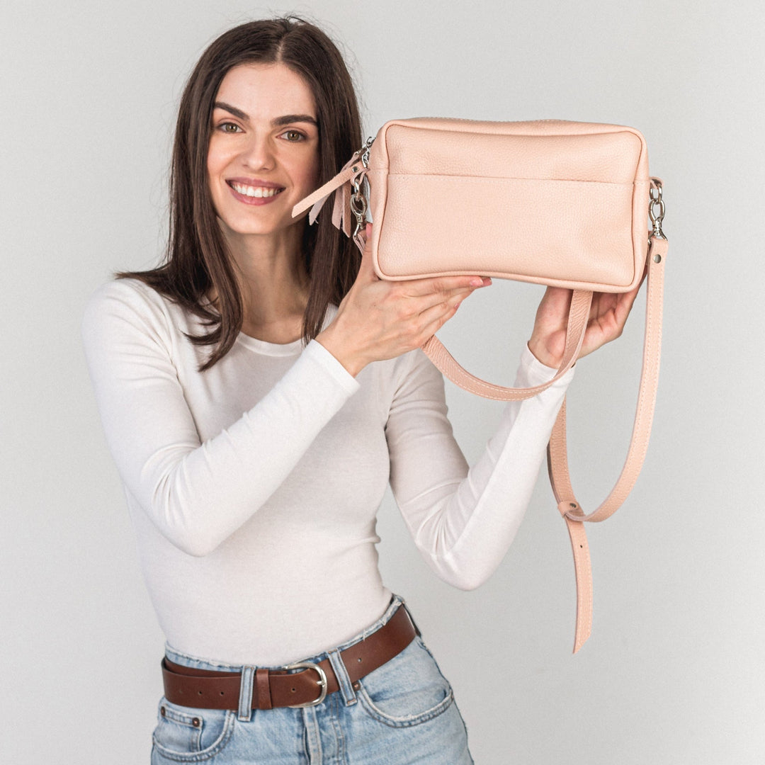 Cream pebbled - Leather Purse Backpack