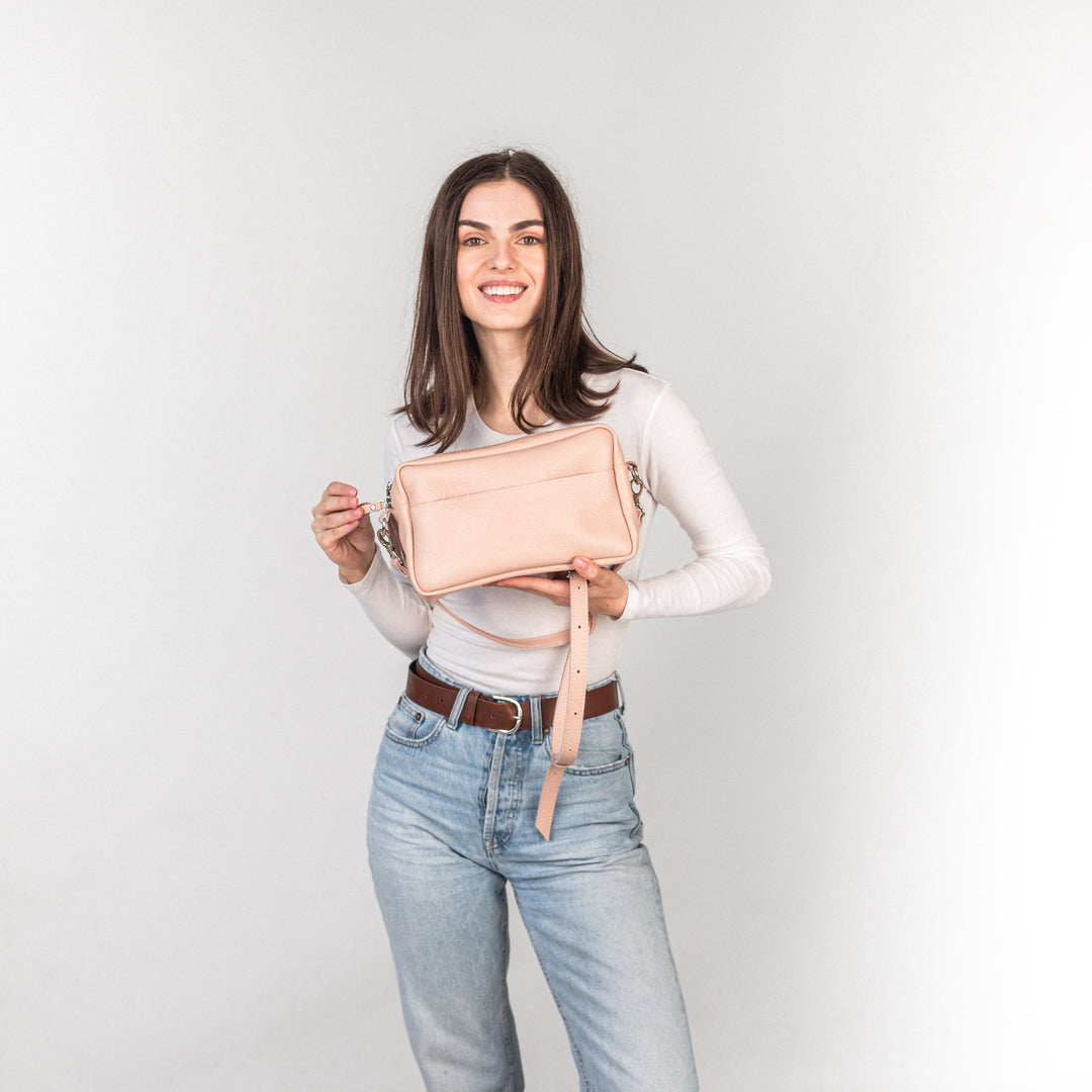 Cream pebbled - Leather Purse Backpack
