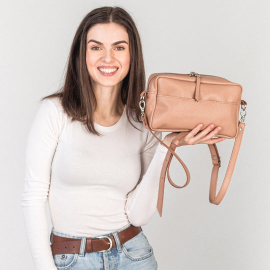 Capuccino pebbled - Leather Purse Backpack