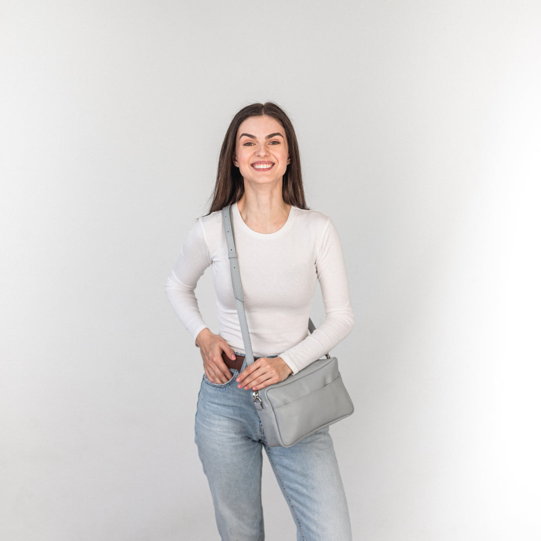 Light Gray pebbled - Leather Purse Backpack