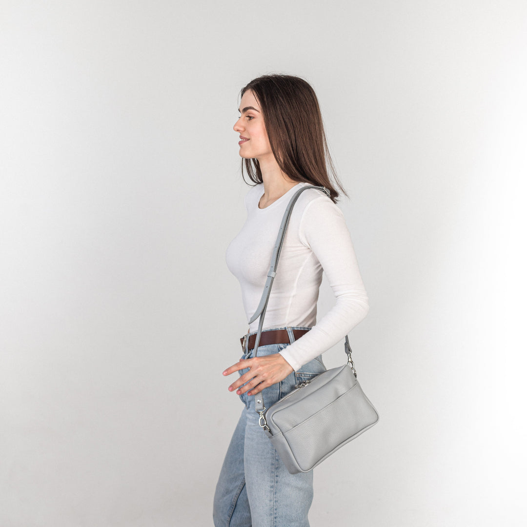 Light Gray pebbled - Leather Purse Backpack