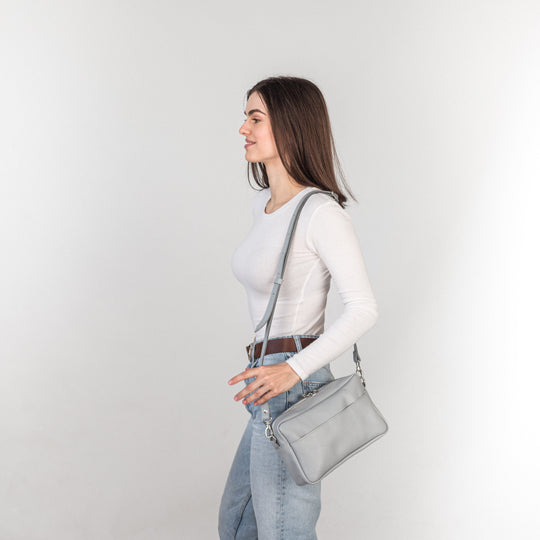 Light Gray pebbled - Leather Purse Backpack