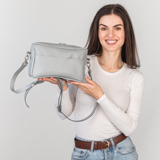 Light Gray pebbled - Leather Purse Backpack