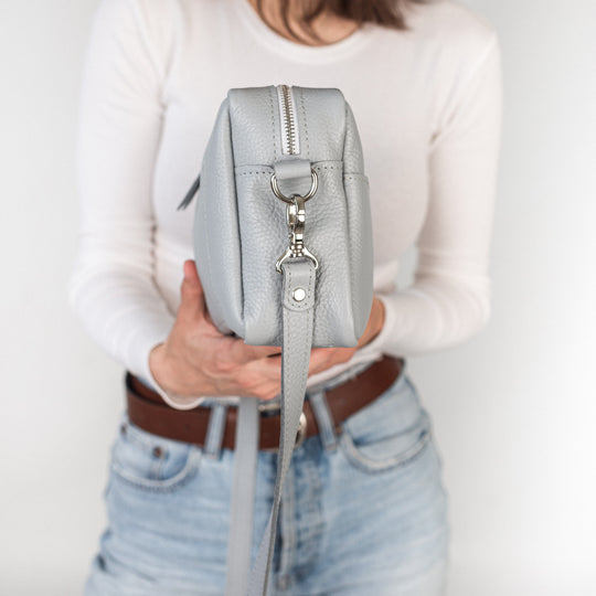 Light Gray pebbled - Leather Purse Backpack