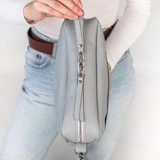 Light Gray pebbled - Leather Purse Backpack