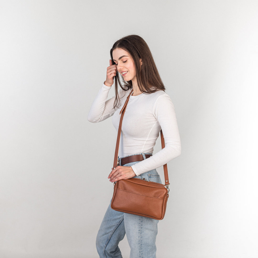 Brown pebbled - Leather Purse Backpack