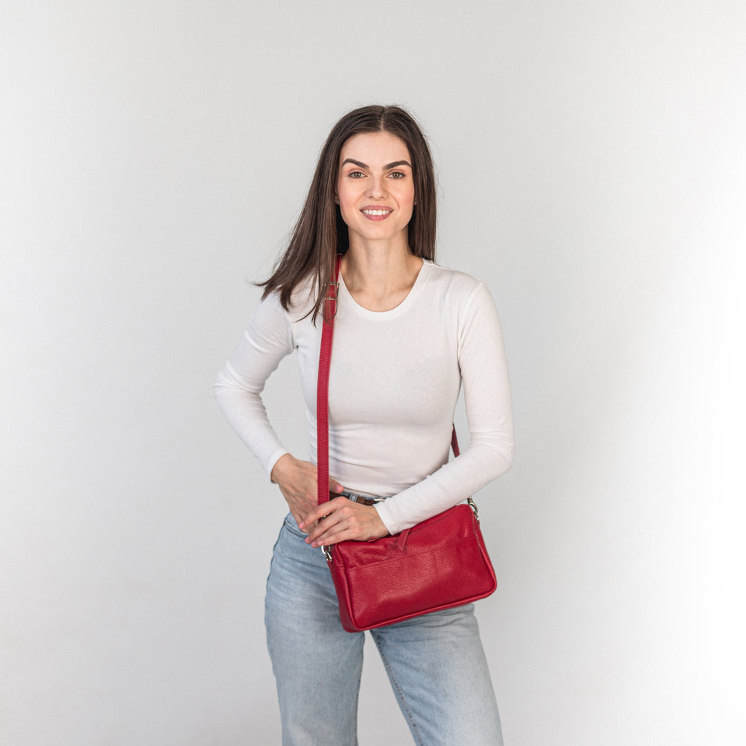 Red pebbled - Leather Purse Backpack