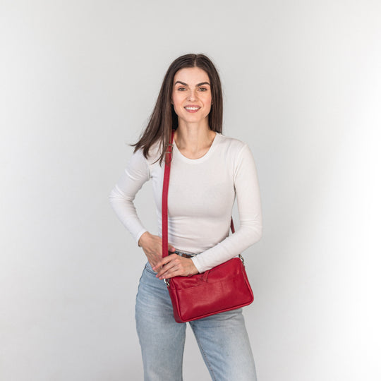 Red pebbled - Leather Purse Backpack